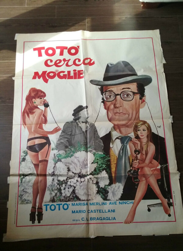 MANIFESTO ORIGINALE CINEMA 1950 TOTO' CERCA MOGLIE CM 140 X CM 100 GRAFOPRESS