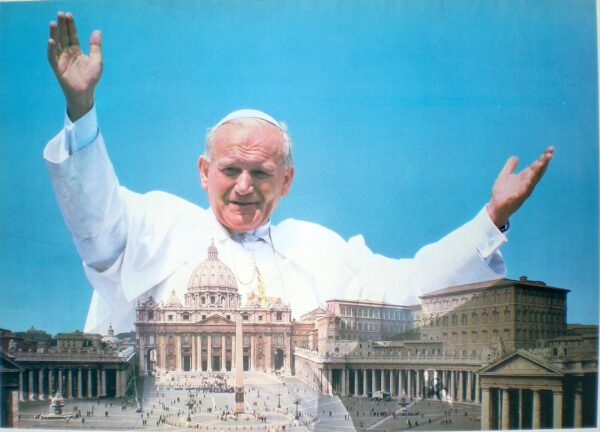 POSTER VINTAGE ANNI OTTANTA '80 PAPA GIOVANNI PAOLO II E BASILICA DI S.PIETRO